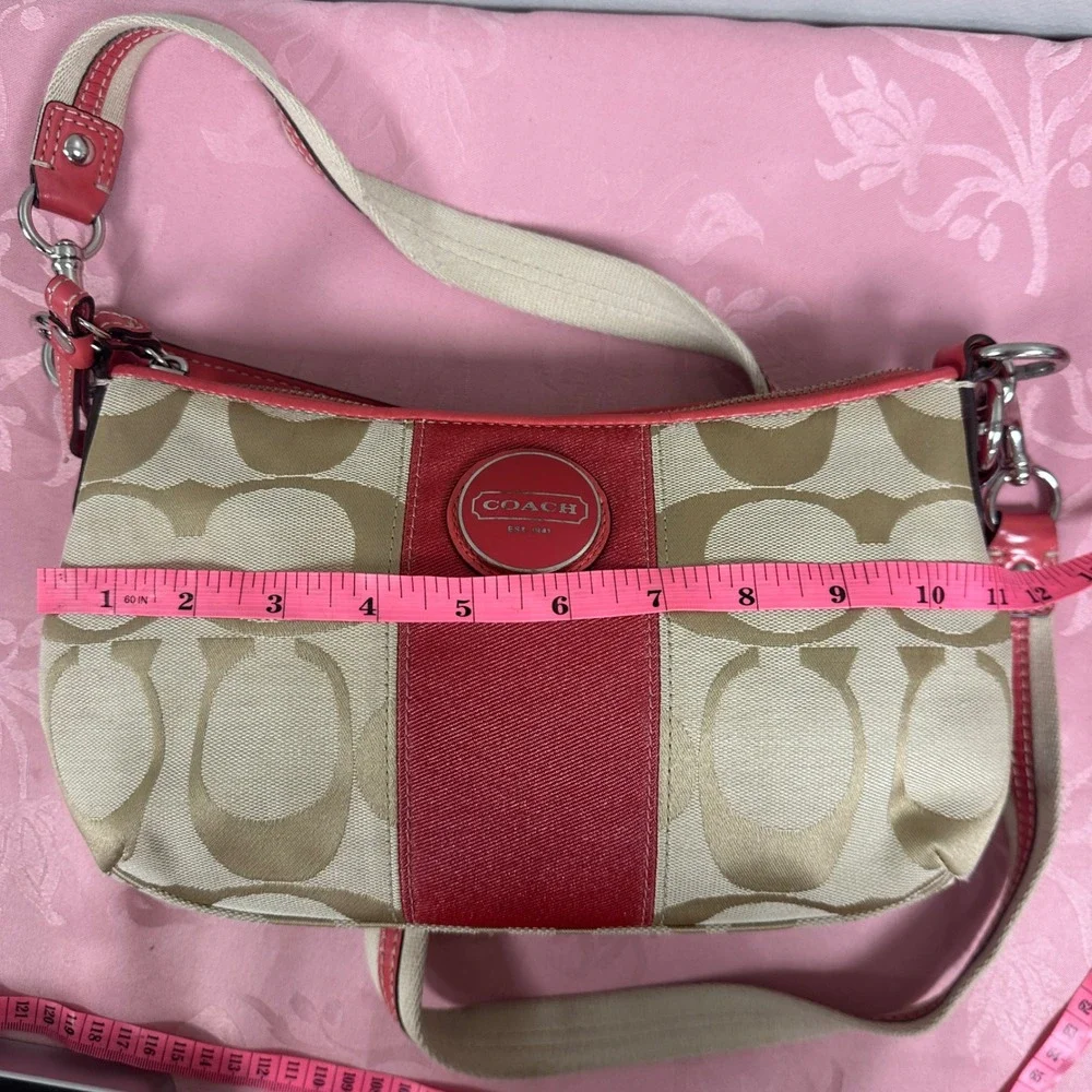 Y2K Coach Signature Stripe Demi Shoulder Bag Canvas F15111 Crossbody Swing Bag